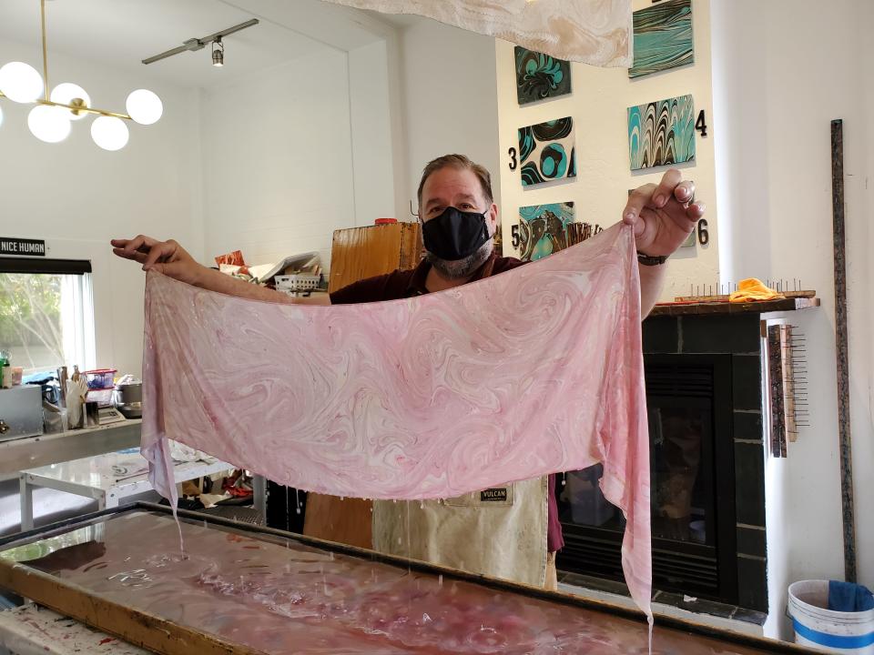 Make your own hand-dyed silk scarf at Marbley in Coupeville, Wash.