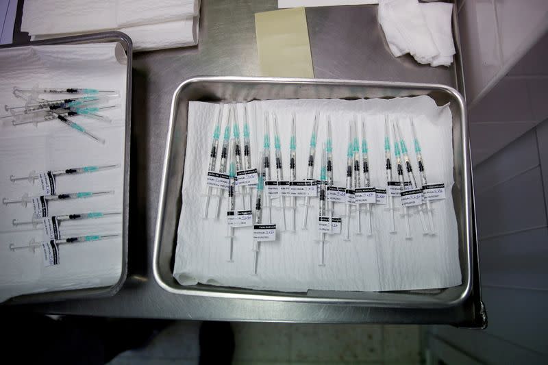 FILE PHOTO: Pfizer-BioNTech coronavirus disease (COVID-19) vaccines are seen at Sao Jose Hospital in Lisbon