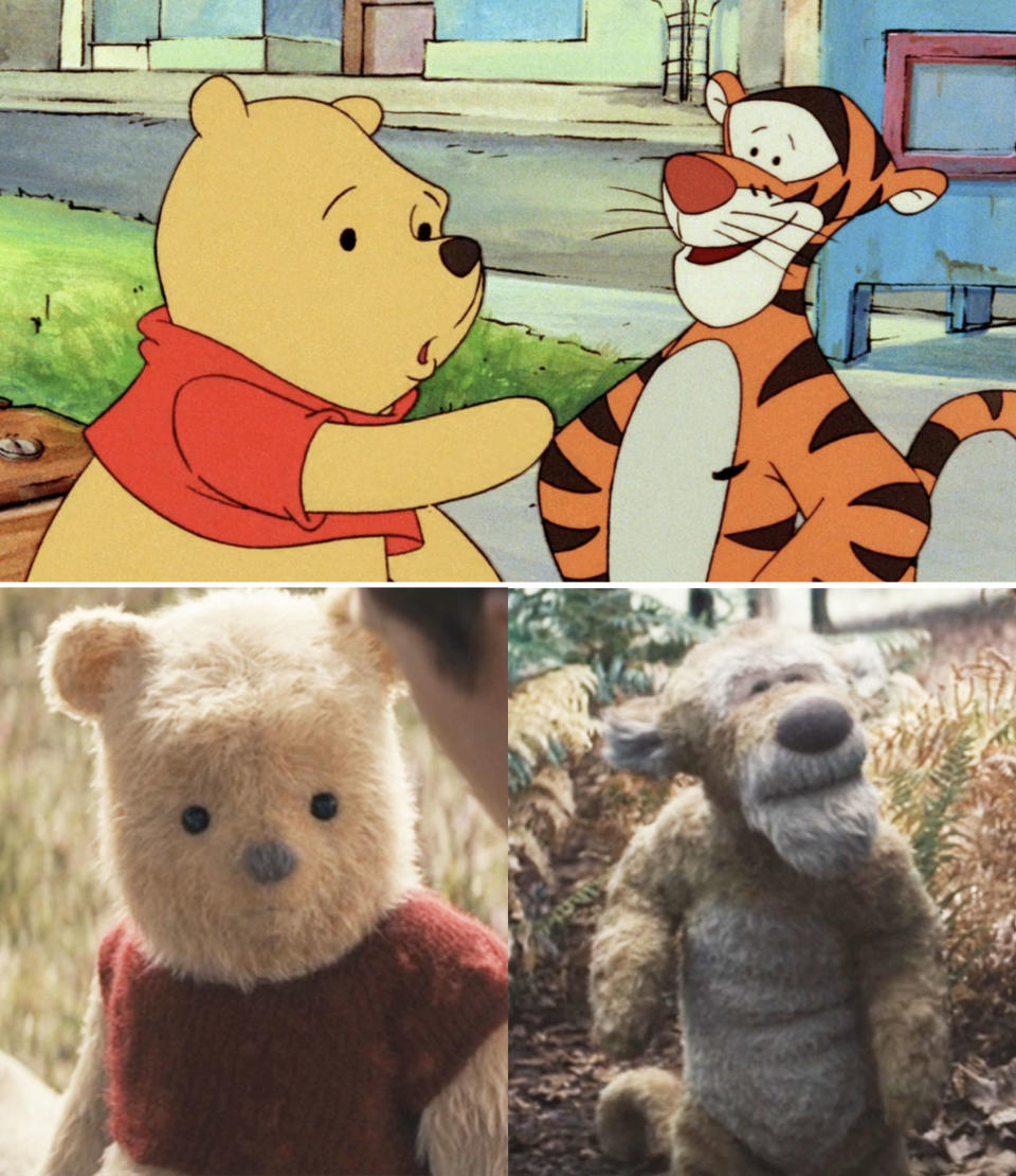 Screen grabs from "Winnie the Pooh" and "Christopher Robin"