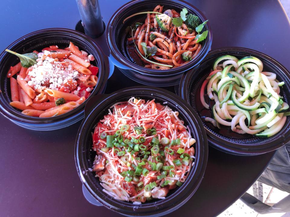 Pasta dishes on table