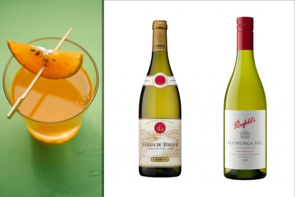 （左起）積架酒莊隆河丘白酒<br>E. Guigal Côtes-du-Rhône Blanc / Viognier、Rousanne、Marsanne & Others / NT$399<br>奔富酒莊庫濃格系列夏多內白酒<br>Penfolds Koonunga Hill Chadonnay / Chardonnay / NT$749