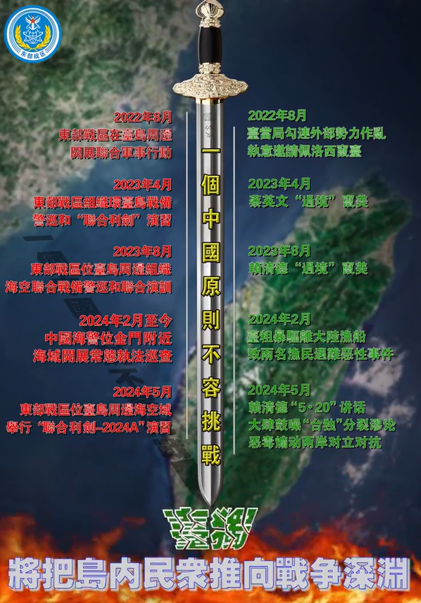 <strong>東部戰區24日晚發布《一個中國原則不容挑戰》海報。（圖／翻攝微博@東部戰區）</strong>