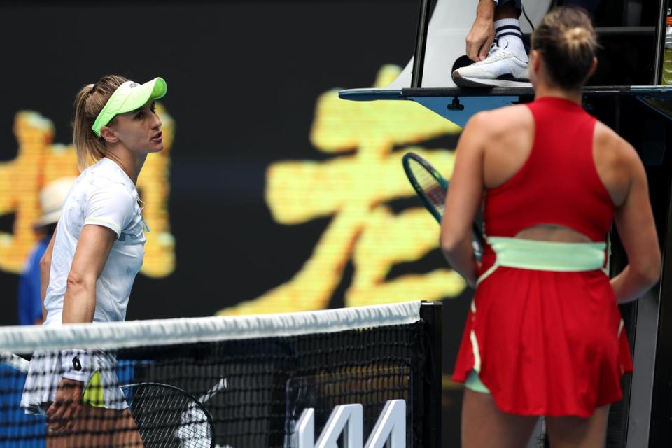Lesia Tsurenko (left) urged the tennis community to not forget Ukraine after her loss to Aryna Sabalenka (Getty)