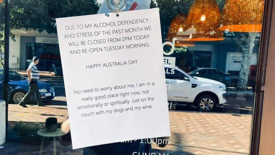 A note left on a Perth store advising of its Australia Day opening hours.