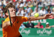 Tennis - Monte Carlo Masters - Monaco - 21/04/2017 - David Goffin of Belgium plays a shot to Novak Djokovic of Serbia. REUTERS/Eric Gaillard