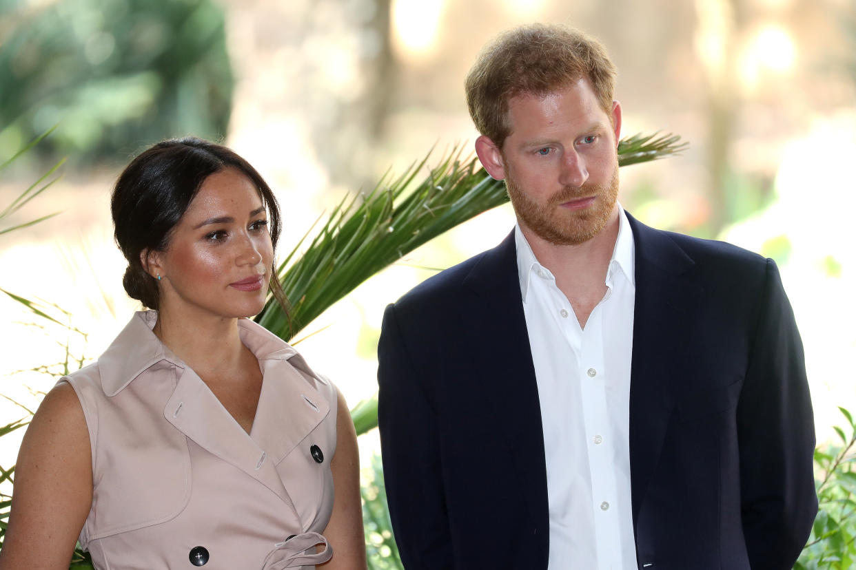 JOHANNESBURG, SOUTH AFRICA - OCTOBER 02: Prince Harry, Duke of Sussex and Meghan, Duchess of Sussex attend a Creative Industries and Business Reception on October 02, 2019 in Johannesburg, South Africa.   (Photo by Chris Jackson/Getty Images)