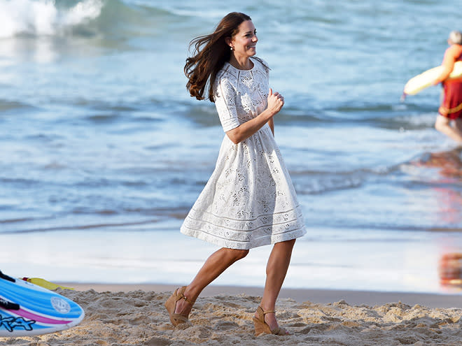 <p>Most people wear shorts and a T-shirt to the beach. But most people aren't Kate, who wore this pretty eyelet dress and wedges for a day on the shores of Sydney.<strong>Get the Look:</strong>Vince Camuto Eyelet A-Line Dress, $148; <a rel="nofollow noopener" href="http://bit.ly/2qnx1rA" target="_blank" data-ylk="slk:nordstrom.com;elm:context_link;itc:0;sec:content-canvas" class="link ">nordstrom.com</a></p>