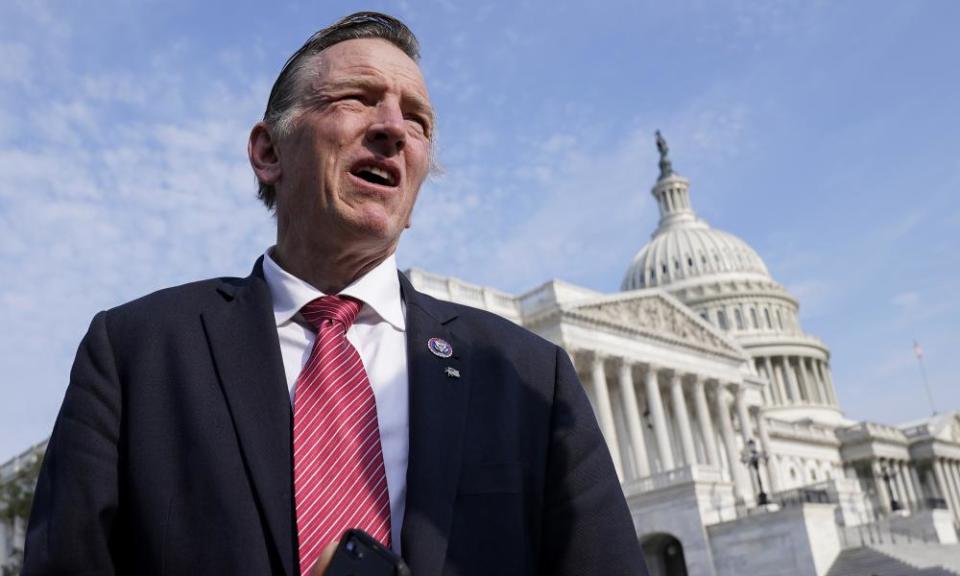 Paul Gosar stands in front of the Capitol building in Washington DC.