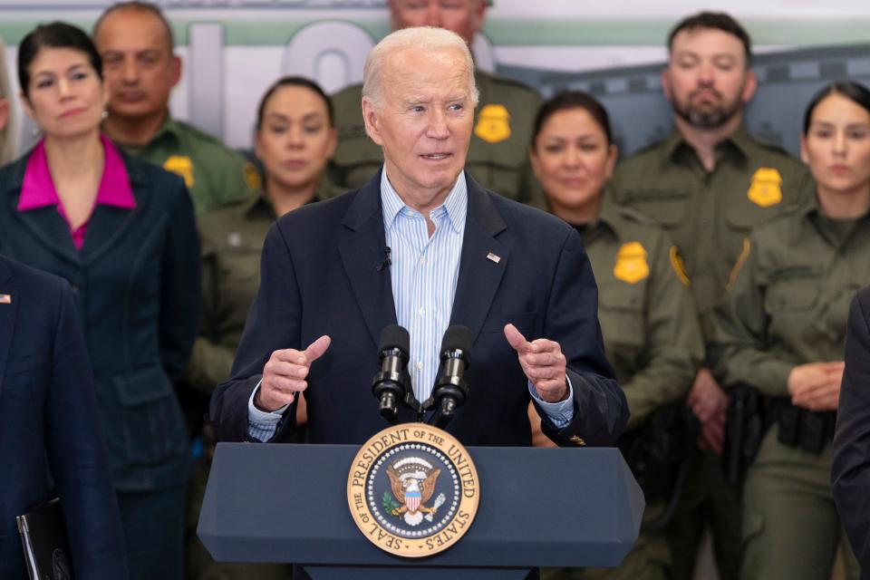 President Joe Biden delivers remarks about immigration and border security on February 29, 2024 in Olmito, Texas. The President visited the border near Brownsville on the same day as a dueling trip made by former President Donald Trump to neighboring Eagle Pass, Texas.