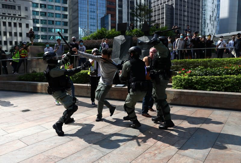 Anti-government protesters gather at the Central District in Hong Kong