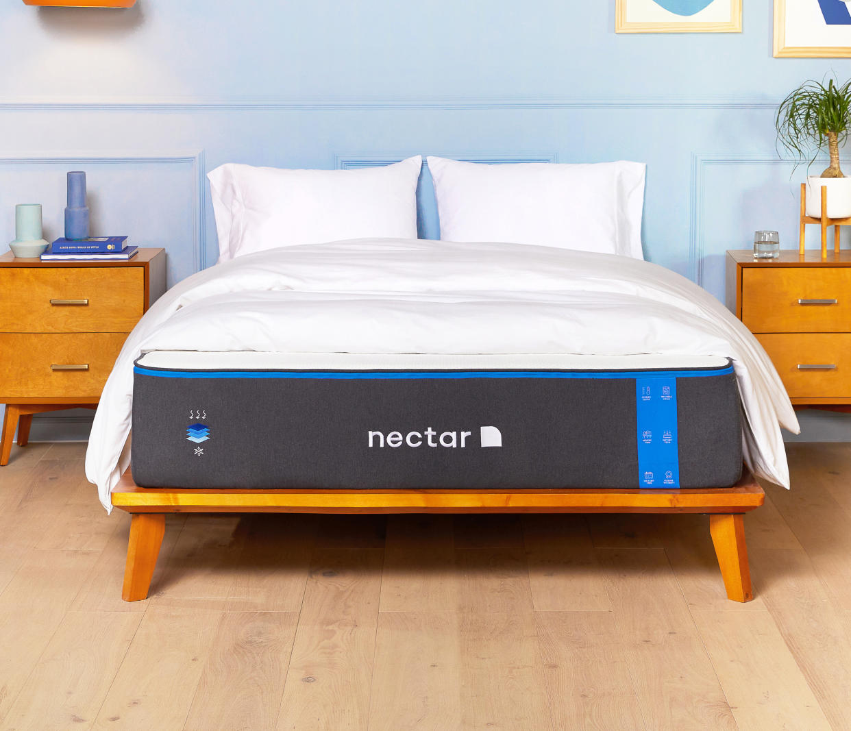  Nectar mattress flash sale- A Nectar Classic mattress made up with pillows and sheets 