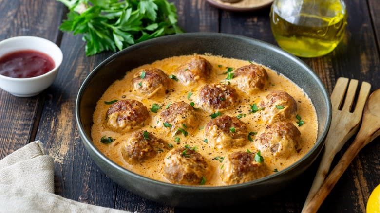 Swedish meatballs in dish