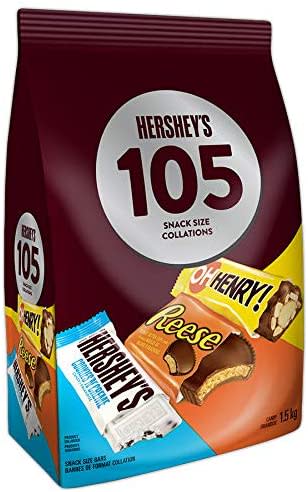 HERSHEY'S 105ct Assorted Bulk Chocolate Bars - 1.5kg - Halloween Candy - Includes Reese, OH Henry! & HERSHEY'S Cookies 'n' Crème White Chocolate, Snack Sized Candy