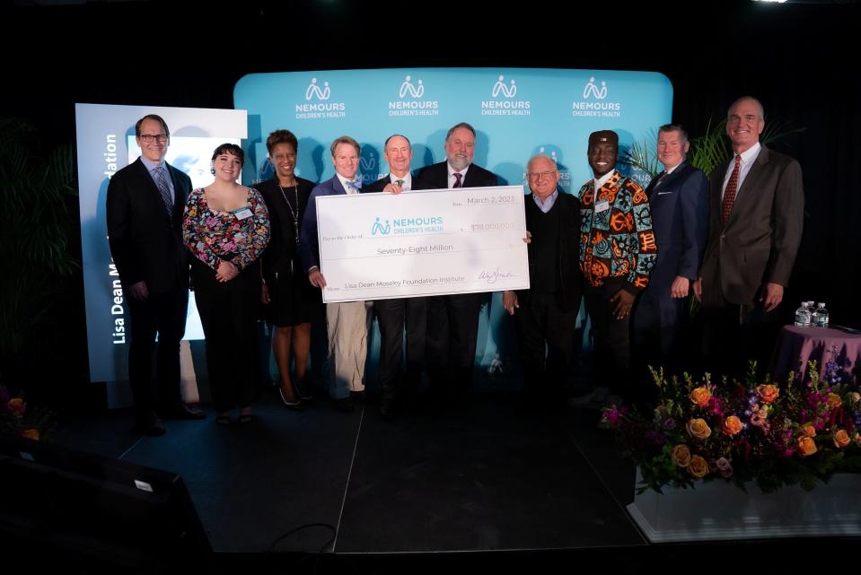 Nemours Children’s Health announced a $78 million donation from the Lisa Dean Moseley Foundation, Thursday, March 2, 2023, to fund new research programs and to expand the hospital's ability to provide clinical care for children with cancer, sickle cell disease, and other blood disorders.