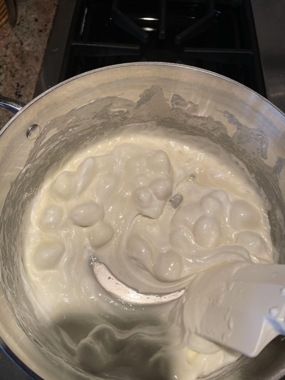 Stir mixture constantly to avoid marshmallows burning on the bottom of the pot. (Katie Stilo)