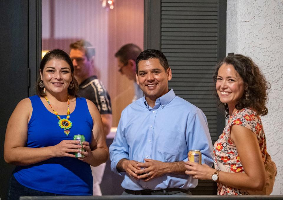 U.S. Rep. Raul Ruiz poses for a photo with Palm Desert city councilmember Karina Quintanilla (left) and Palm Springs city councilmember Grace Garner at Christy Holstege’s campaign office in Palm Desert, Calif., Tuesday, June 7, 2022. 