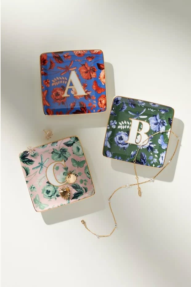 <p>These pretty trinket dishes feature initials and colorful patterns. You can buy one for your teenager, and they can use it for jewelry or other small items.</p><p><em><a href="https://go.skimresources.com?id=113896X1572730&xs=1&url=https%3A%2F%2Fwww.anthropologie.com%2Fshop%2Ffloral-monogram-trinket-dish%3Fcategory%3Dgifts-monogram%26color%3D901%26type%3DSTANDARD%26quantity%3D1&sref=parade.com%2Fshopping%2Feaster-gifts-for-teens" rel="noopener" target="_blank" data-ylk="slk:Trinket Dish, $16 at Anthropologie;elm:context_link;itc:0;sec:content-canvas" class="link ">Trinket Dish, $16 at Anthropologie</a></em></p><p>Anthropologie</p>