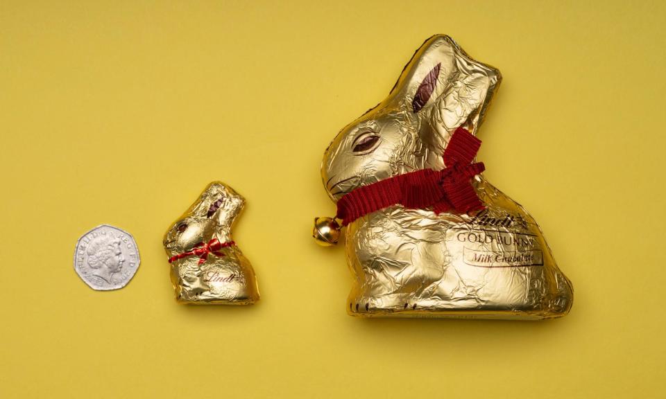 <span>Lindt’s 10g Easter bunny costs 75p at Waitrose – the equivalent of £7.50 for each 100g.</span><span>Photograph: Linda Nylind/The Guardian</span>