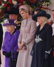 <p>Camilla Parker Bowles wore a sleek black coat dress embellished with white floral detailing and a matching hat while greeting the <a href="https://www.townandcountrymag.com/society/tradition/g24107967/king-willem-alexander-queen-maxima-dutch-state-visit-uk-queen-elizabeth-photos/" rel="nofollow noopener" target="_blank" data-ylk="slk:King and Queen of the Netherlands;elm:context_link;itc:0;sec:content-canvas" class="link ">King and Queen of the Netherlands</a> during their visit to the UK.</p>