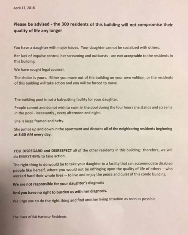 The appalling letter was shared on social media. Photo: Facebook