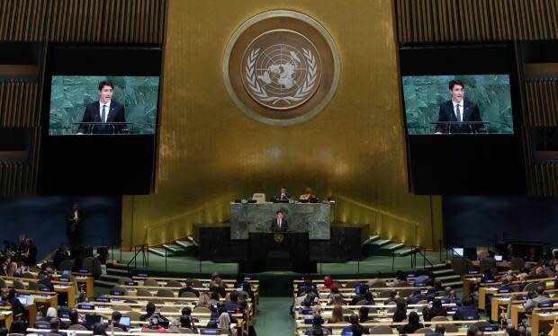 Prime Minister Justin Trudeau addresses the United Nations General Assembly, at U.N. headquarters, Thursday, Sept. 21, 2017.