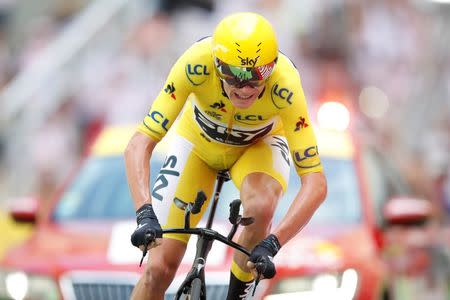 Cycling - The 104th Tour de France cycling race - The 22.5-km individual time trial Stage 20 from Marseille to Marseille, France - July 22, 2017 - Team Sky rider and yellow jersey Chris Froome of Britain on the finish line. REUTERS/Christian Hartmann