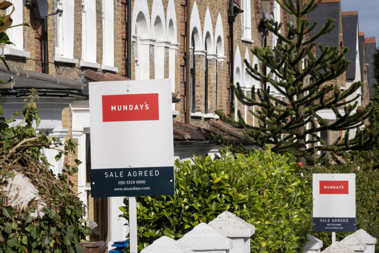 Estate agent signs for 'Munday's' outside period residential homes in a south London street, on 6th October 2022, in London, England. (Photo by Richard Baker / In Pictures via Getty Images)
