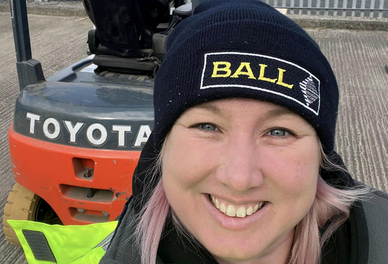 Webber works as a fork-lift truck driver by day, which is a world away from her life as a beauty queen. (Emma-Jay Webber/SWNS)
