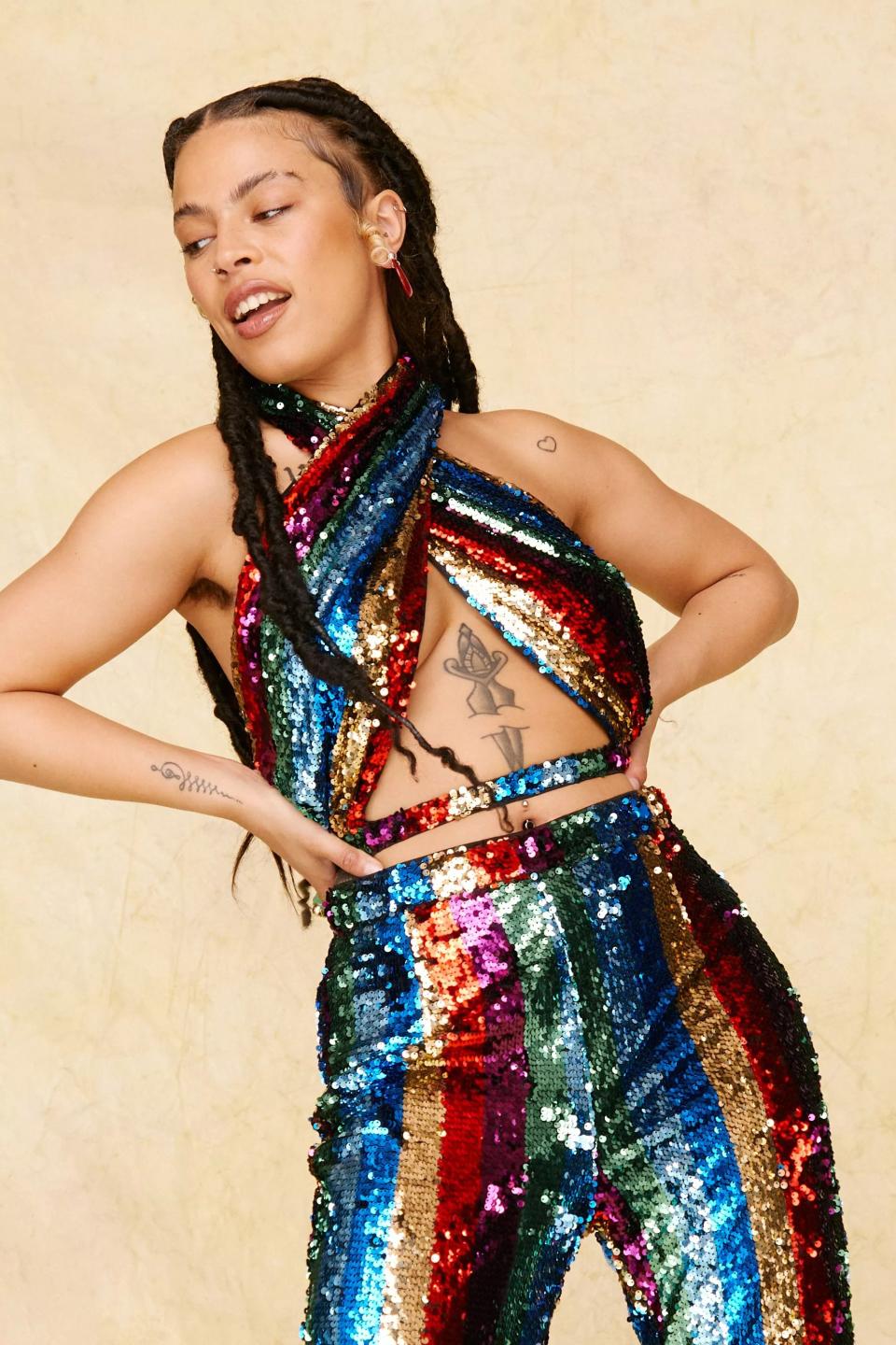 Nasty Gal Sequin Halter Wrap Over Crop Top