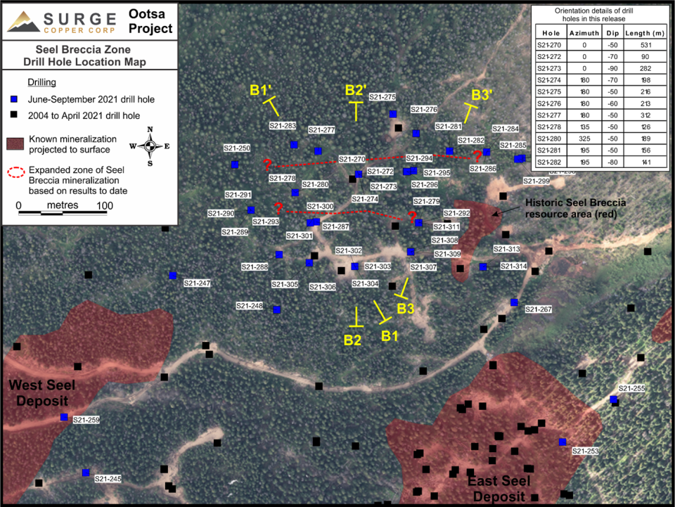 Figure 2: Drill hole location map for the Seel Breccia Zone.