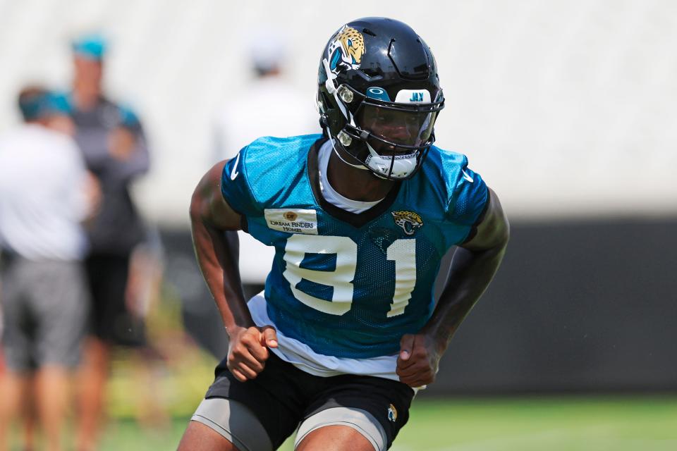 Jacksonville Jaguars wide receiver Seth Williams (81) runs during an organized team activity Tuesday, May 30, 2023 at TIAA Bank Field in Jacksonville, Fla. 