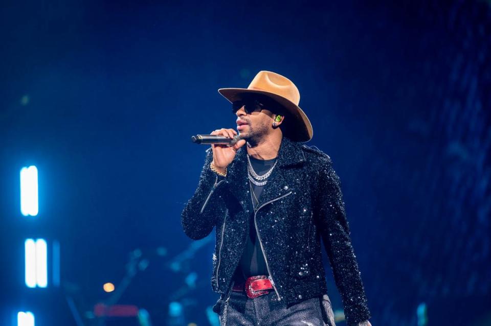 Country singer-songwriter Jimmie Allen performs in Sacramento this past March as the opening act on Carrie Underwood’s Denim & Rhinestones Tour. 