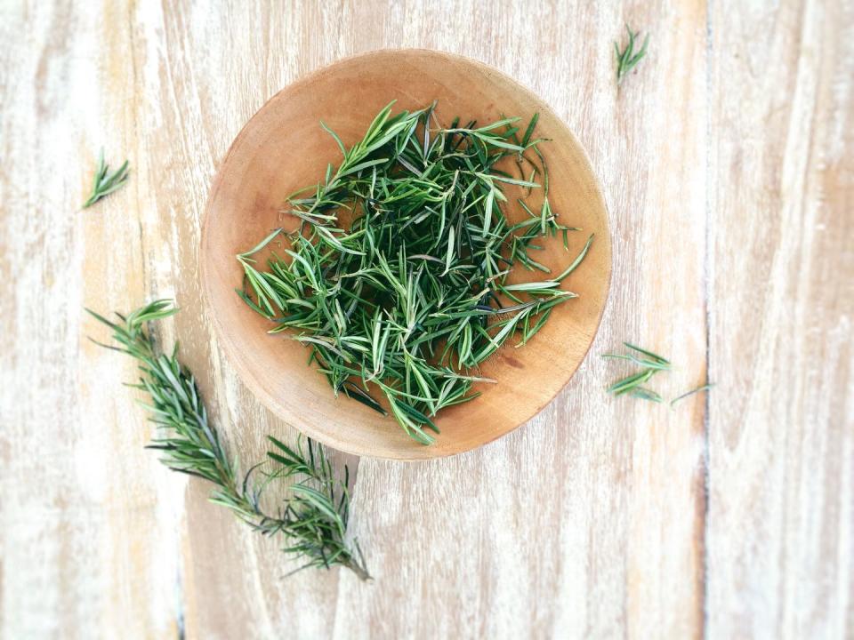 <p>“Relieve dermatitis or <strong>dandruff</strong> with 1 Tbsp dried rosemary per 1 cup of boiled water. Steep 1 minute, add 5 drops tea tree oil, then let cool slightly. Massage into hair, leave in for a few minutes, and rinse out. Repeat a few times a week after using shampoo and conditioner.” </p><p><em>—Kristina Connor, N.D., professor at the National University of Health Sciences</em></p>