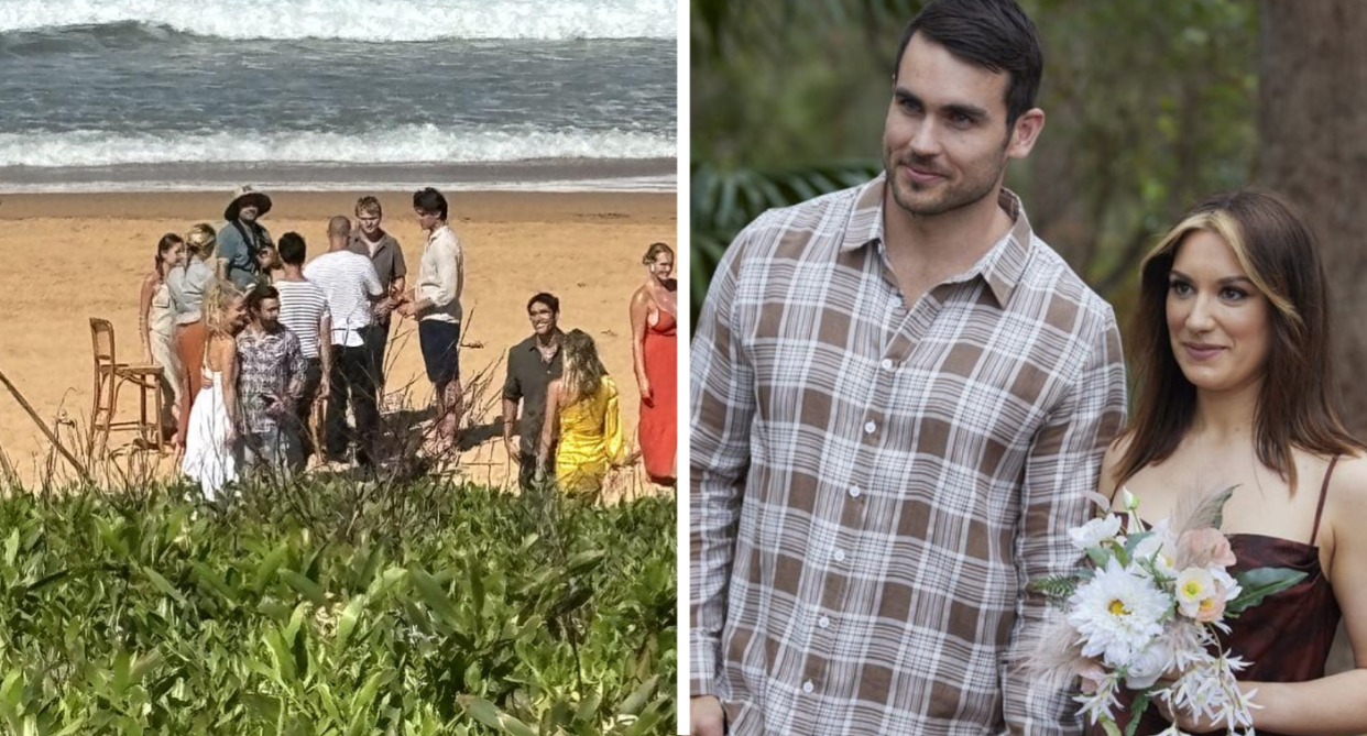 Home and Away cast filming at Palm Beach, Cash and Eden 