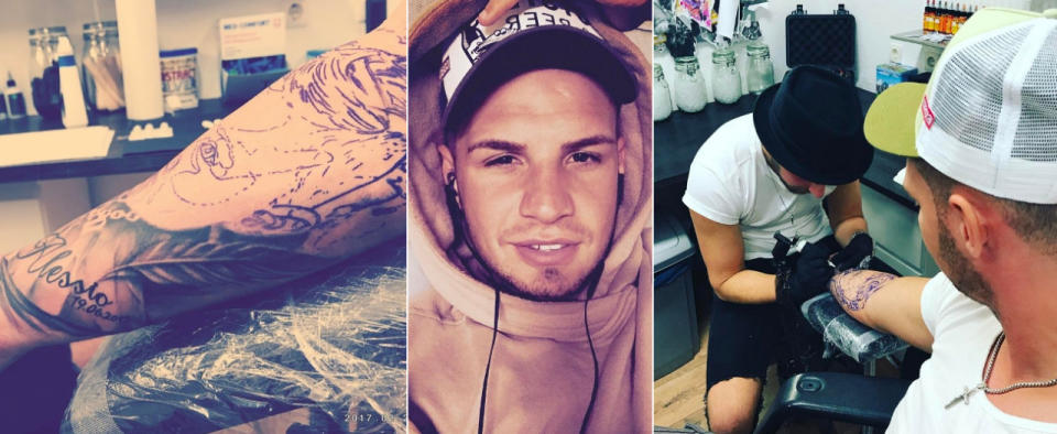 Schon vor einiger Zeit hatte Pietro Bilder von einer der Tattoo-Sitzungen gepostet. Während der Name von Alessio schon auf dem Unterarm prangte war noch nicht zu erkennen, welches Bild darüber entstehen sollte. (Bilder: Instagram/pietrolombardi)