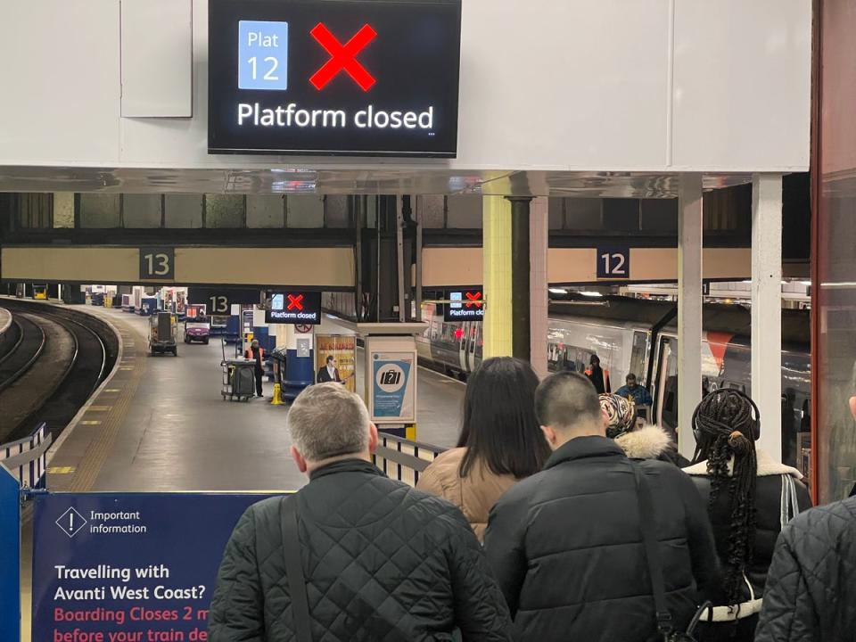 Going places? Passengers at London Euston on Monday night, 12 February, waiting to board the final train to the West Midlands before Network Rail closed the line (Simon Calder)