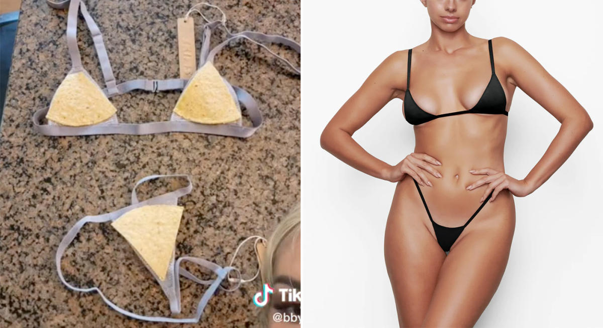 Kim Kardashian's Skims micro bikini compared to tortilla chips