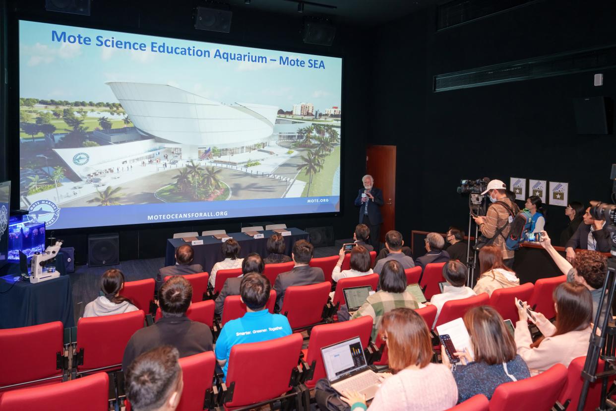 Michael Crosby, president and CEO of Mote Marine, addressed a gathering hosted March 5 by Delta Environmental and Educational Foundation in Taiwan. Mote, Delta, the National Museum of Marine Biology and Aquarium and the National Museum of Marine Science and Technology agreed to collaborate on heat-resilient coral research and restoration.