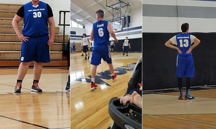 A boys basketball team has been kicked out of a Cincinnati-area recreational hoops league for wearing uniforms bearing a sexually suggestive team name on the front and racially objectionable names on the back. (Facebook/Tony Rue)