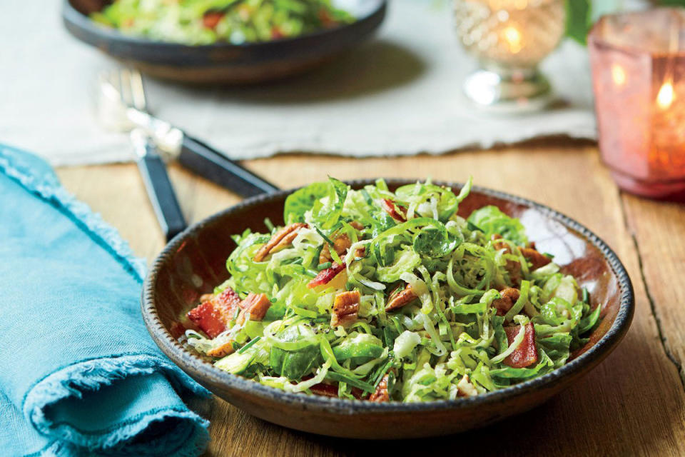 Brussels Sprout-and-Leek Slaw with Bacon and Pecans