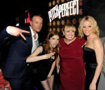 LOS ANGELES, CA - SEPTEMBER 24: (L-R) Director Jason Moore, actors Anna Kendrick, Rebel Wilson and actress/producer Elizabeth Banks pose at the after party for Universal Pictures and Gold Circle Films' "Pitch Perfect" at Lure on September 24, 2012 in Los Angeles, California. (Photo by Kevin Winter/Getty Images)