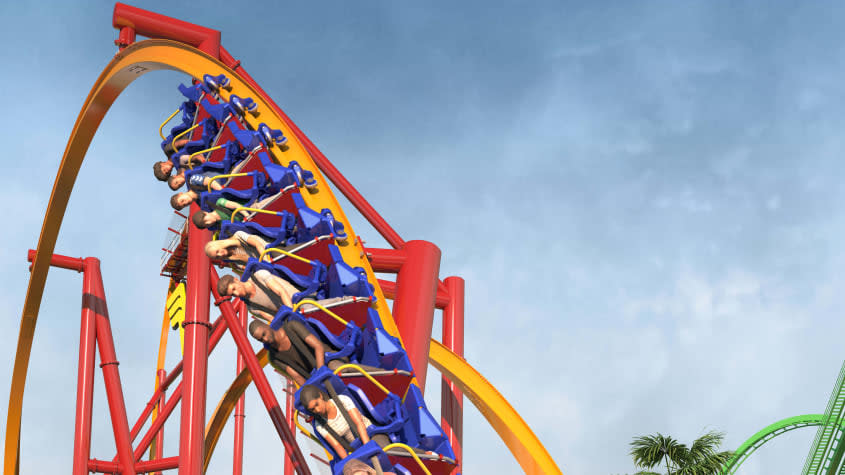 A mockup of the new Wonder Woman Flight of Courage roller coaster.