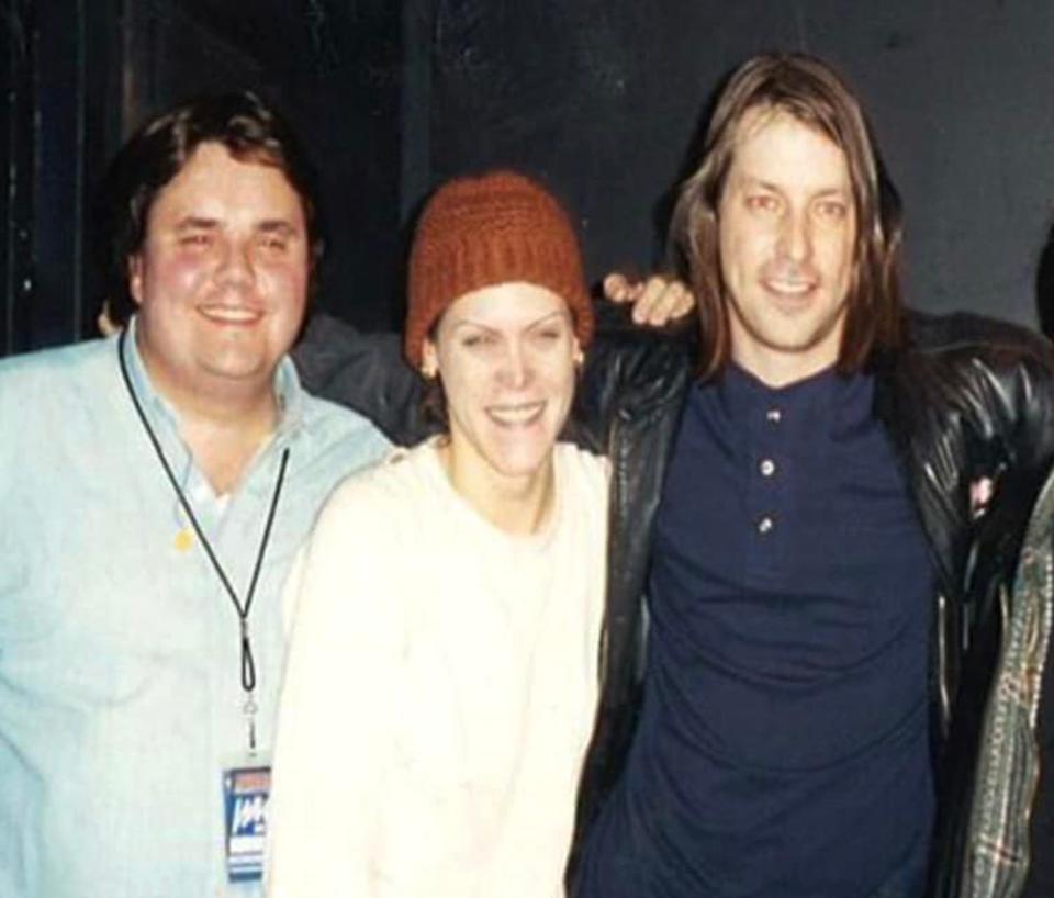 Bob Goodell, recording artist Beth Hart, and John Osterlind during a WAAF-sponsored show in Boston, left to right.