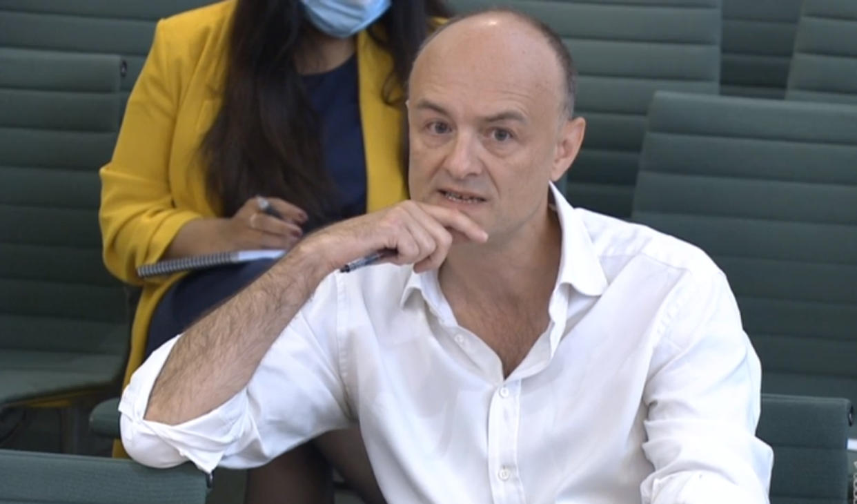 Dominic Cummings, former Chief Adviser to Prime Minister Boris Johnson, giving evidence to a joint inquiry of the Commons Health and Social Care and Science and Technology Committees on the subject of Coronavirus: lessons learnt. Picture date: Wednesday May 26, 2021.