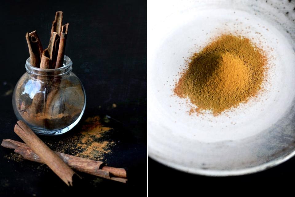 Spices such as cinnamon (left) and nutmeg (right) lend an autumnal fragrance.