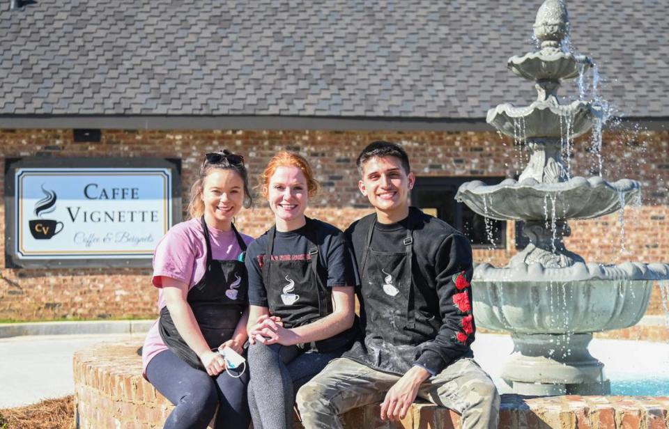 From left, Caffe Vignette manager Brianna Hubbard, director of operations Morgan Barrientos and her husband Saul Barrientos outside the location at 107 Assembly Lane in Warner Robins.