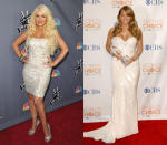 <b>Sparkly White Moment</b>: Another safe choice, Christina Aguilera went for another strapless mini-dress at <i>The Voice</i> finale viewing party in 2011, but glammed up with sequins. Mariah's take on white and sparkles stunned at the <i>People's Choice Awards</i> in 2010 with her floor-sweeping gown. A winner's statuette as an accessory doesn't hurt either!