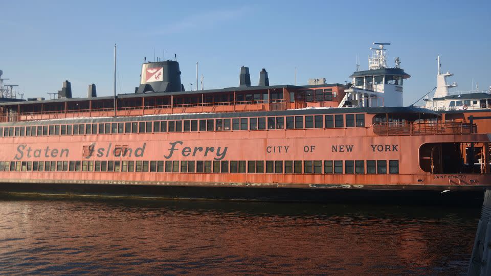The retired Staten Island Ferry boat, the John F. Kennedy, is seen moored on February 2, 2022 in New York City.  - Bobby Bank/GC Images/Getty Images