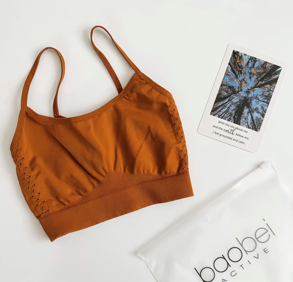 What's Hot: the EARTH bralette offers light support, pull-down access for feeding, and a stretchy fabric for fluctuating bra size.