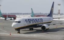 A Ryanair Boeing 737 aircraft is parked at Boryspil International Airport outside Kiev, Ukraine March 23, 2018. REUTERS/Gleb Garanich